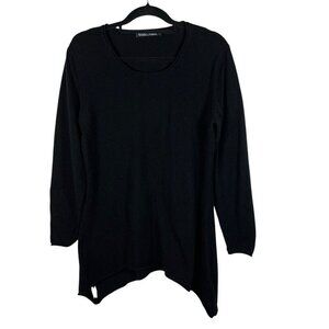 WoolOvers Women’s Large Tunic Sweater Black Merino Wool Cashmere Soft Round Neck